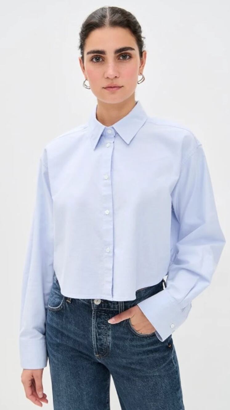 TWP Little Big Joe Oxford Blue Cropped Button-Front Shirt size M/L
